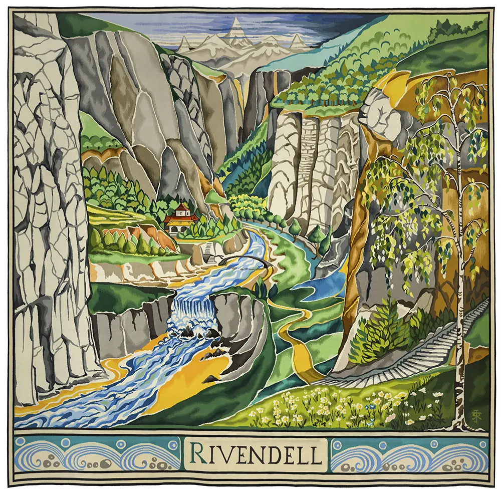 Rivendell, d’après l'œuvre originale de J.R.R. Tolkien © The Tolkien Estate Limited 1937, tapisserie