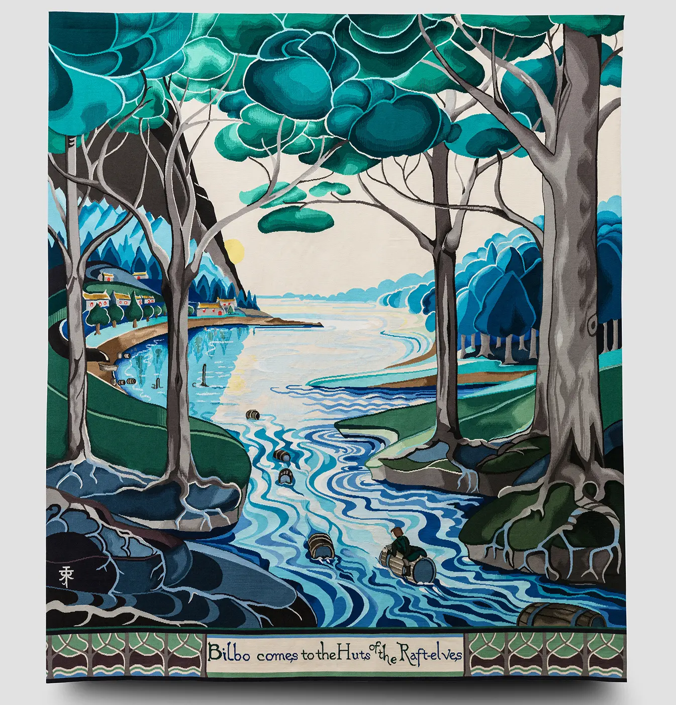Bilbo comes to the Huts of the Raft-Elves d’après l'œuvre originale de J.R.R. Tolkien, © The Tolkien Estate Limited 1937, tapisserie