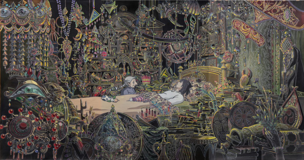 Carton de tissage La peur de Hauru Cité internationale de la tapisserie © 2022 D'après une image du film Le Chateau ambulant © 2004 Studio Ghibli-NDDMT.jpg